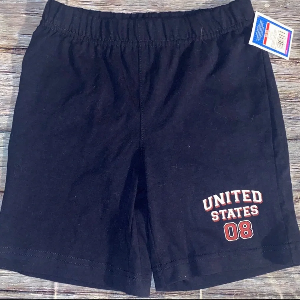 💞 New Little Boys Size 4/5 Navy Blue United States Knit Shorts
